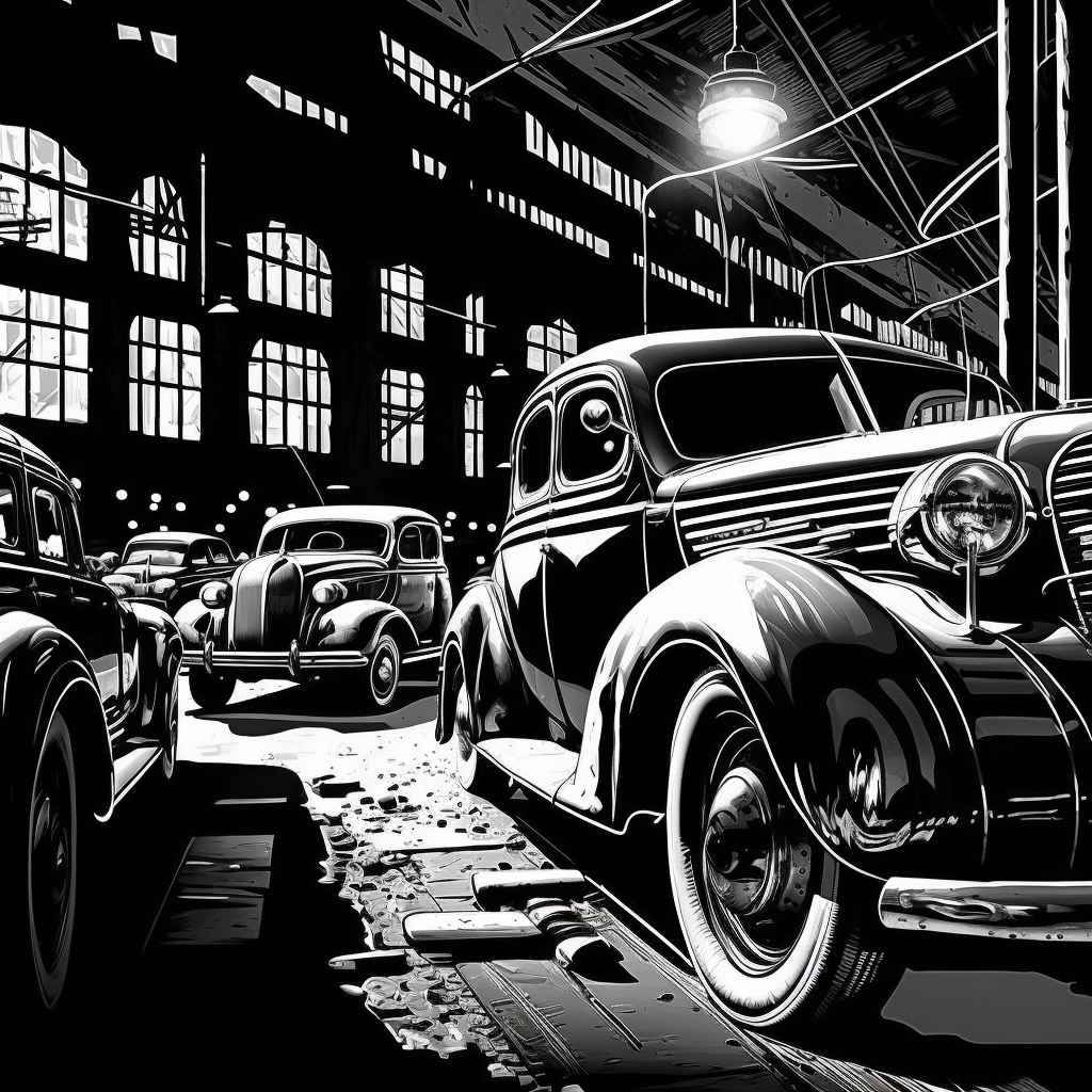 MardeX7_old_car_factory_painting_line_cars_black_and_white_96dc30f5-bfcf-4d76-a9af-8b3378677b63